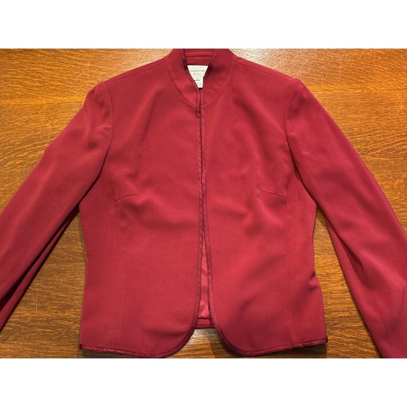 Burgundy 3pc Jones New‎ York Career Special Occasion Suit Piped Satin Edge 12 - Picture 12 of 16
